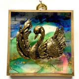 Acrylic Frame with Swan on Marbled Paper / Slight Imperfections
