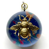 Acrylic Dome Frame with Grande Bee on Marbled Paper / Slight Imperfections
