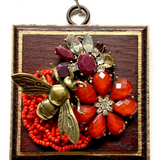 Red Waxed Frame with Bee on Necklace