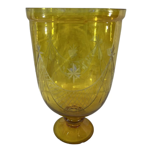 Vintage Amber Cut Glass Footed Hurricane