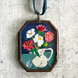 Zinnia & Shell ~ Art Locket Floral Vintage Ornament Handmade