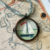 Sail ~ Lg. Art Locket Vintage Ornament Handmade