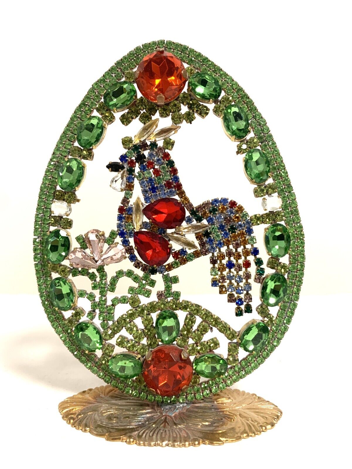 A Czech Rhinestone Egg with Rooster