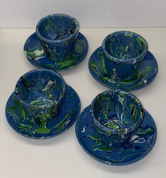 Set of 4 French Cups and Saucers