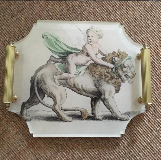 Acrylic Tray with Brass Handles / Lion & Cherub